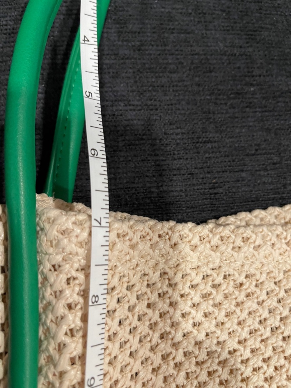 NWOT...MMS Design Studio Cream Woven Tote with Bright Green Trim and Pouch - Picture 9 of 9